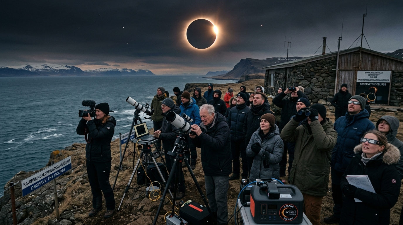 Human solar researchers watching total solar eclipse